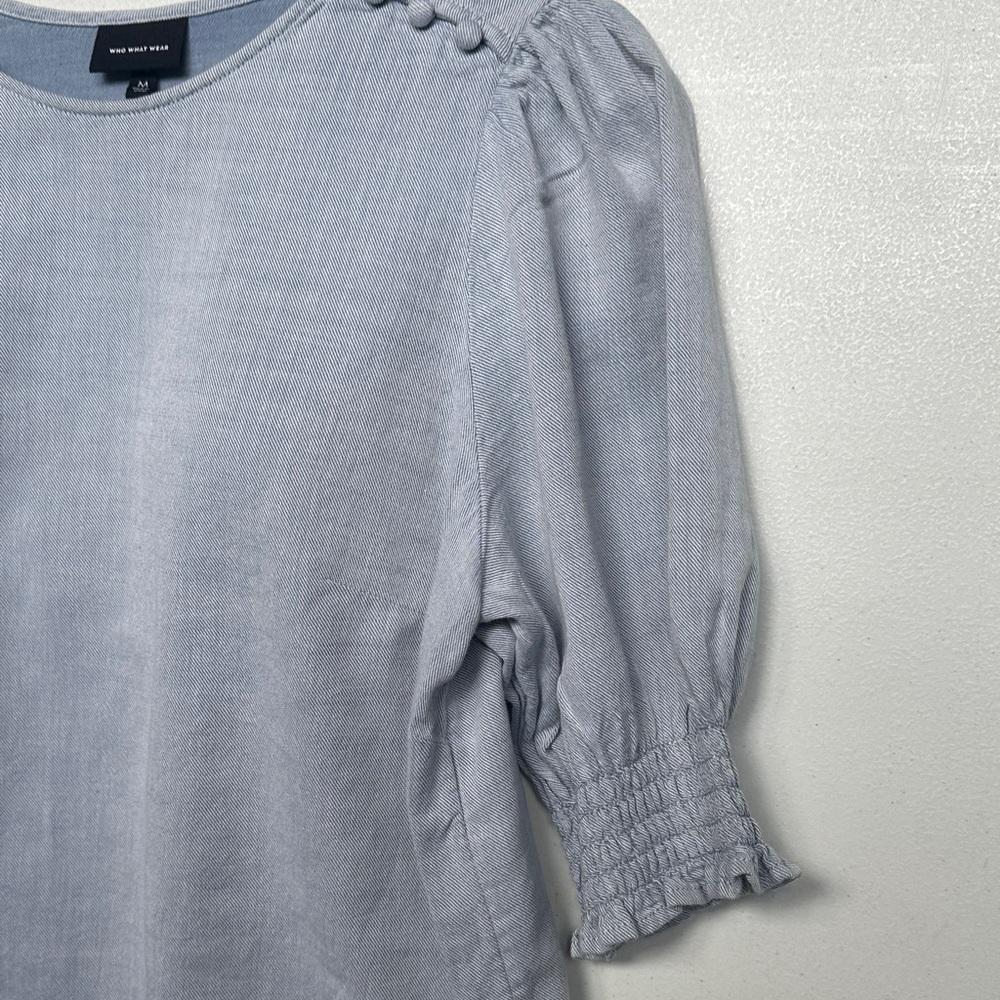 Who What Wear Sky Blue Puff Sleeve Blouse - Picture 4 of 8